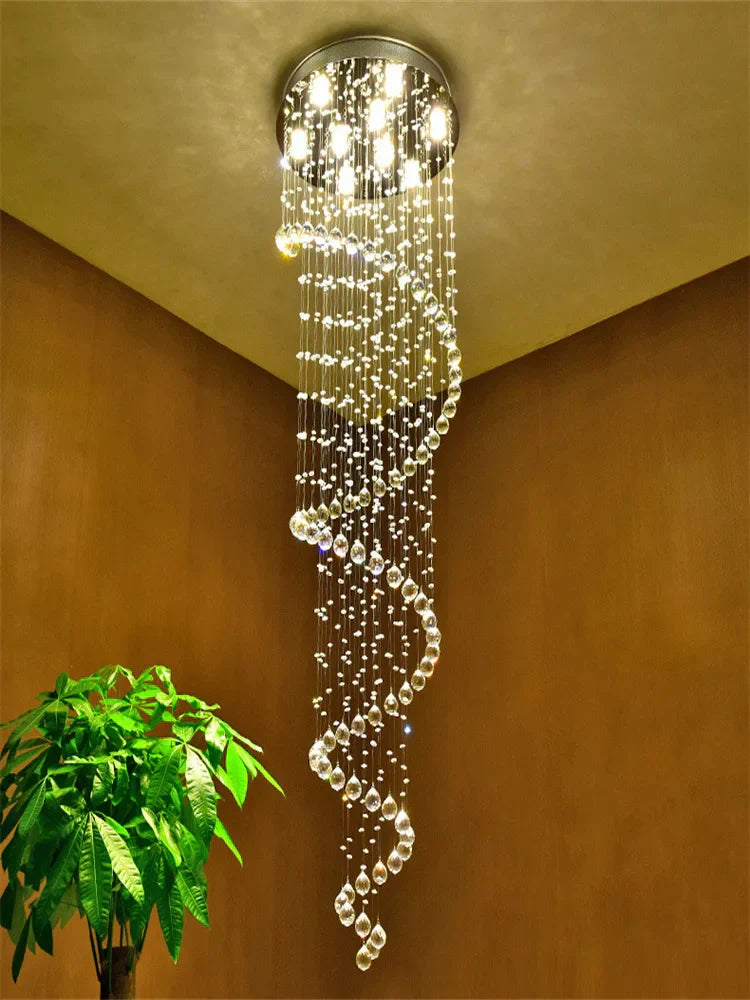 DecorBites™ Large LED Crystal Spiral Chandelier for Modern Living Room, Staircase, Bedroom, Hotel