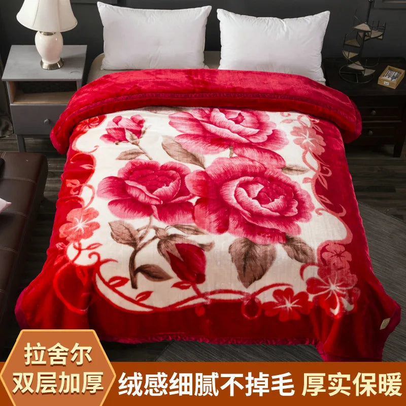 DecorBites™ Winter Raschel Blanket: Double Layered Warm Flannel Bedding Blanket