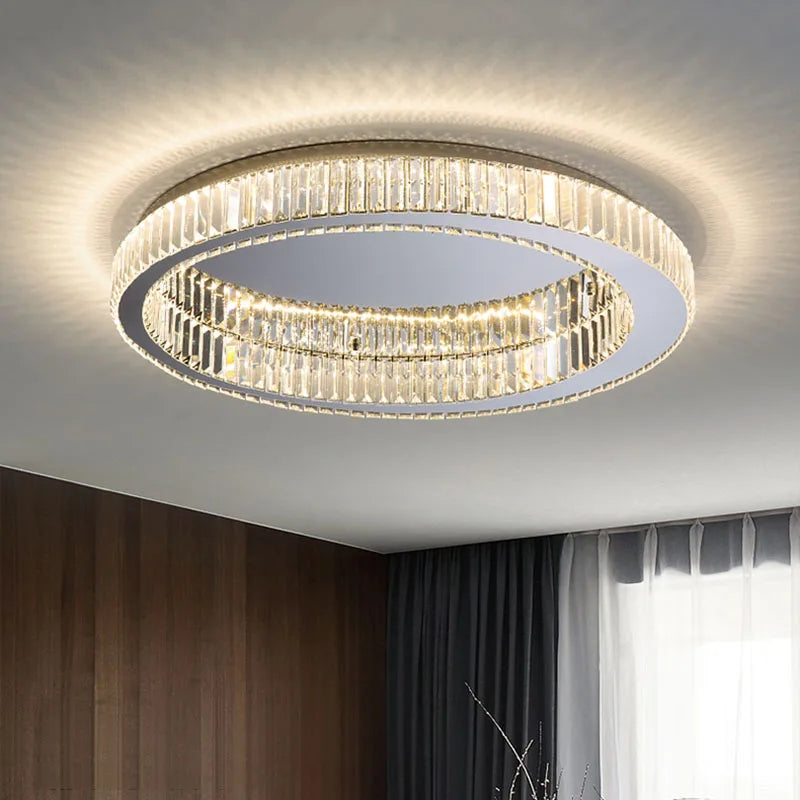 DecorBites™ Crystal Circle Ceiling Chandelier: Modern LED Indoor Lighting for Living Room, Bedroom & Study