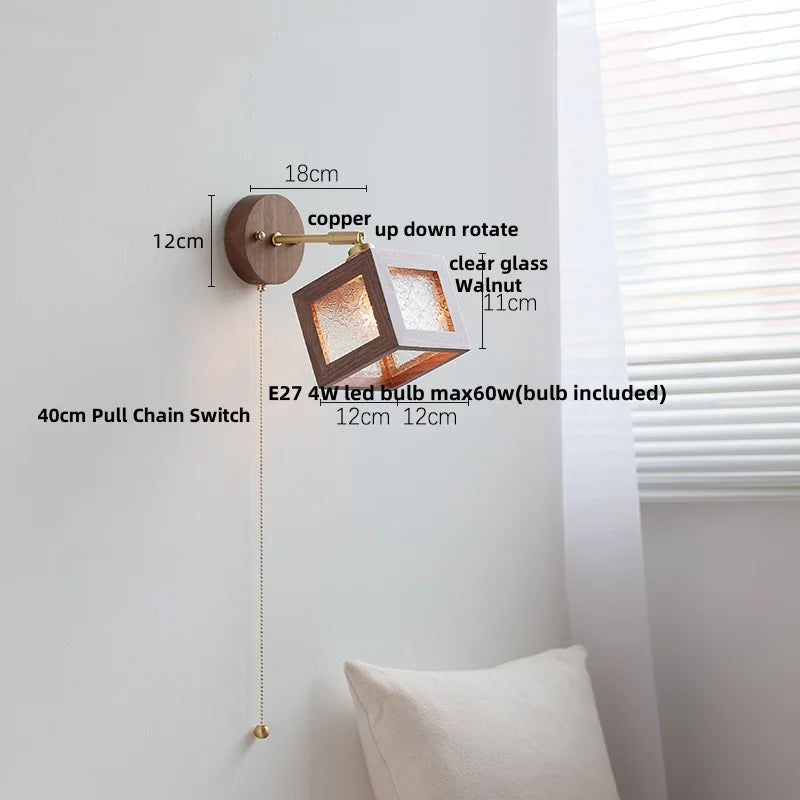 DecorBites™ LED Walnut Wood Wall Sconce Clear Glass Bathroom Mirror Light