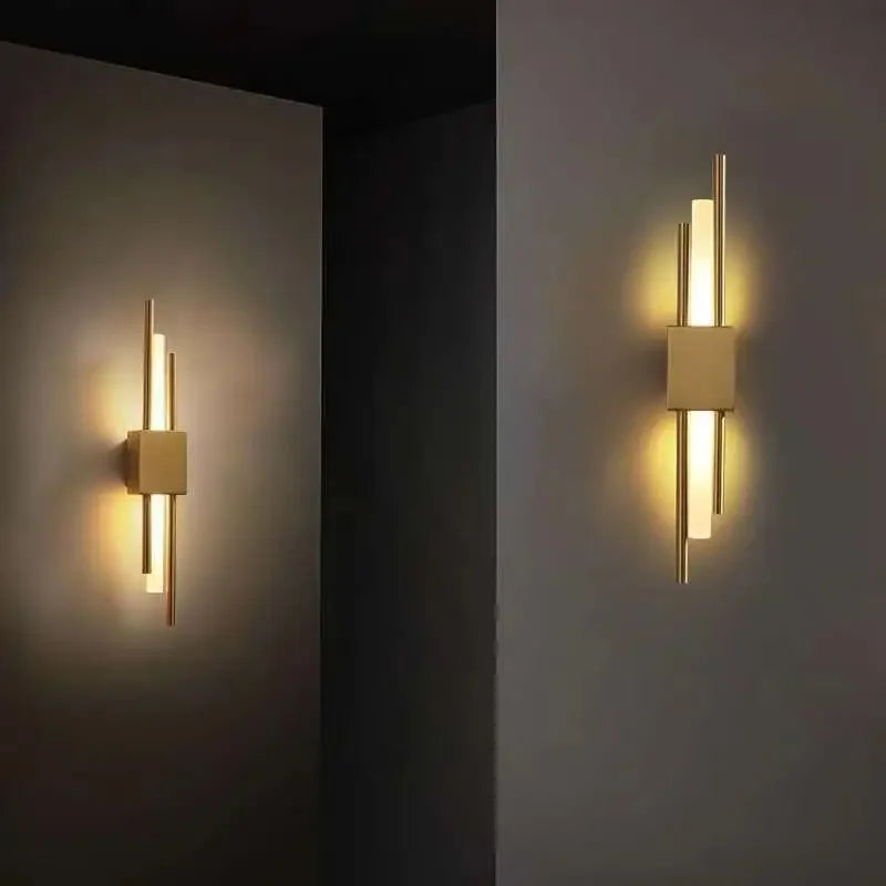 DecorBites™ Gold Tube Wall Sconce Iron Acrylic Modern Bedroom Living Room Lamps