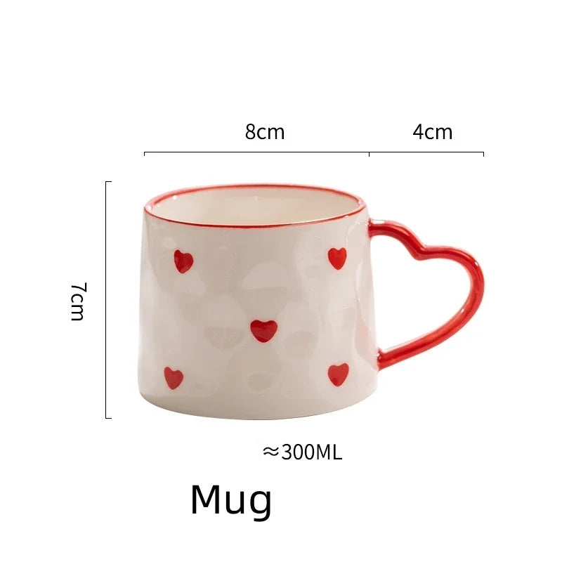 DecorBites™ Love Heart Hand Painted Ceramic Coffee Mug Cute Tea Cup for Home Office