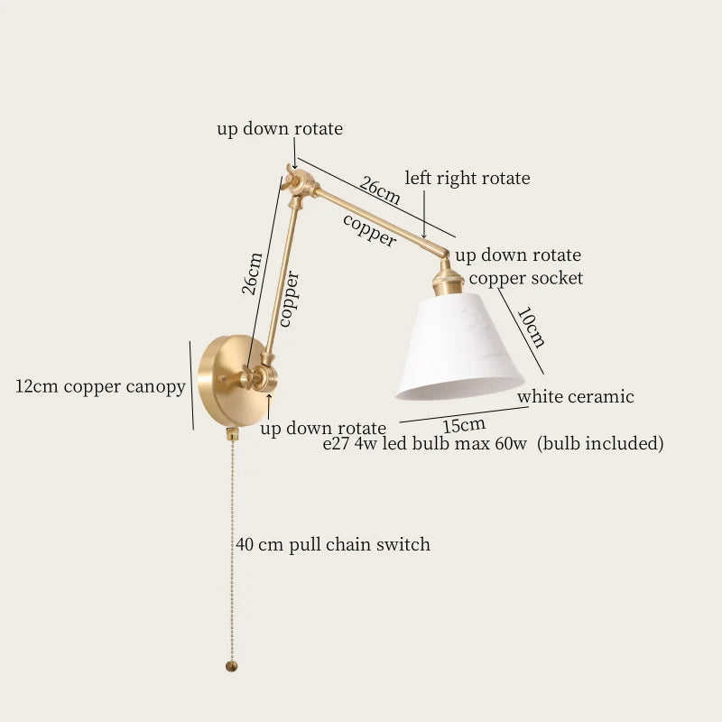 DecorBites™ Ceramic LED Wall Lamp with Pull Chain Switch for Stair, Bathroom, Living Room