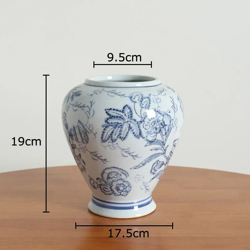 DecorBites™ Blue & White Porcelain Vase Pot for Stylish Room Aesthetic Decor & Flowers