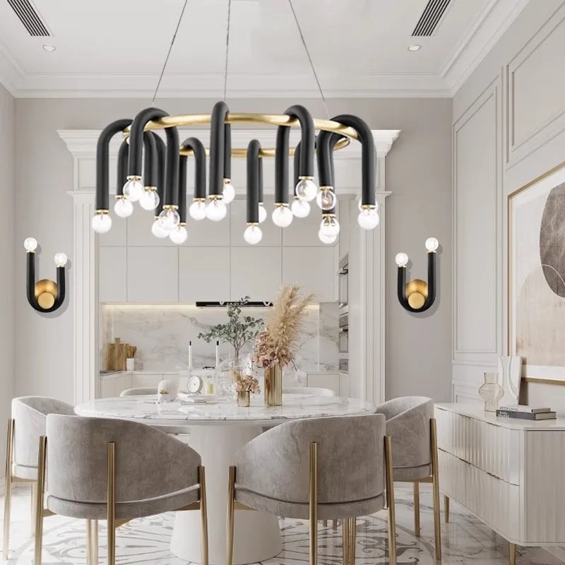 DecorBites™ Black Aluminum U-Shaped Tube Dimmable LED Chandelier for High Ceilings