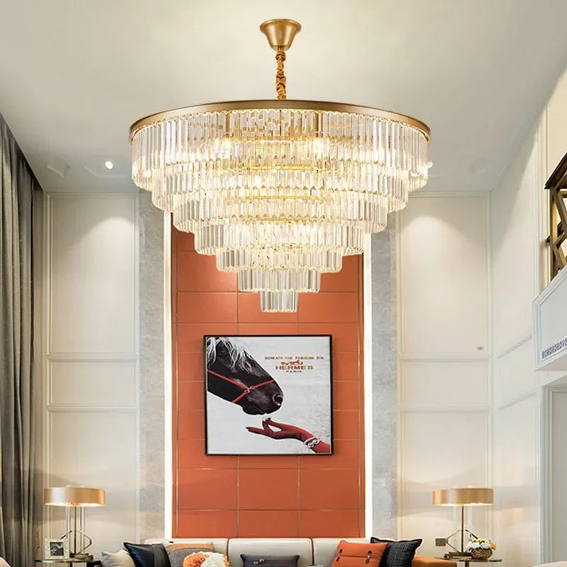 DecorBites™ Crystal Chandelier: Modern LED Pendant Light in Gold/Black for Home Decor