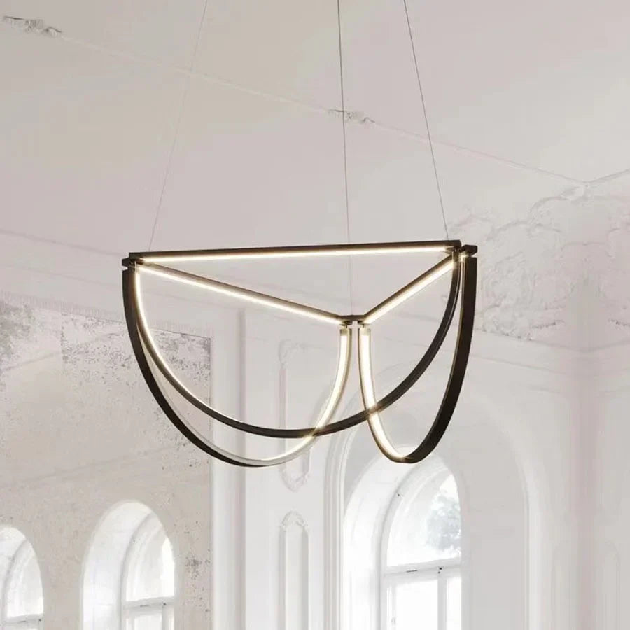 DecorBites™ Black Gold Geometric LED Chandelier - Postmodern Indoor Hanging Lamps for Living Room