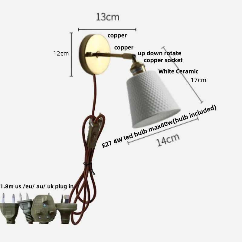 DecorBites™ Ceramic LED Wall Lights | Pull Chain Switch | Bedroom Mirror Fixture