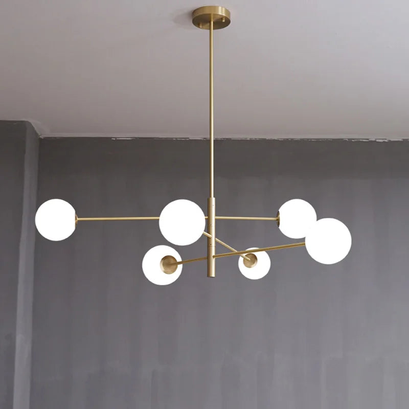 DecorBites™ Brass Chandelier: Nordic Glass Pendant Lights for Home, Living Room, Bedroom, Restaurant & Cafe