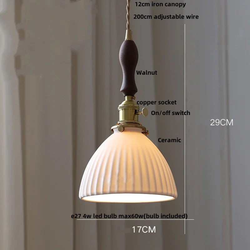 DecorBites™ LED Rose Flower Pendant Lamp Ceramic Wood Nordic Modern Hanging Light