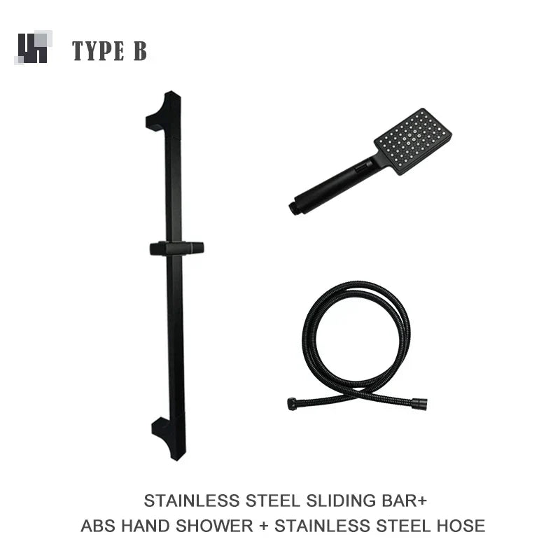 DecorBites™ Black Shower Slider Adjustable Rail Set 3 Functions Simple Style 1.5M Hose