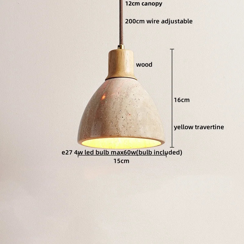 DecorBites™ LED Hanging Light Fixture Yellow Travertine Nordic Wire Adjustable Pendant Lamp