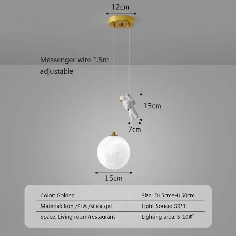 DecorBites™ Astronaut Moon LED Pendant Light for Children's Room and Study