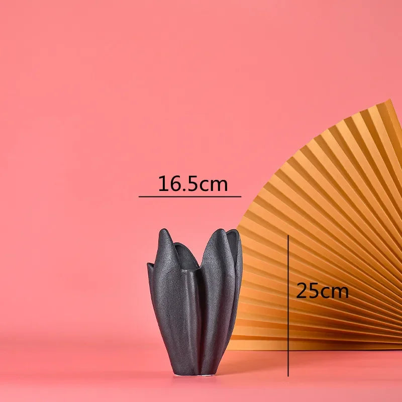 DecorBites™ Black Texture Ceramic Vase Irregular Crafts Flower Arrangement Home Decoration
