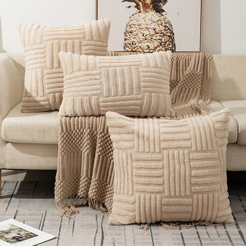DecorBites™ Boho Faux Fur Plush Throw Pillow Covers, Cream White Luxury Soft Fluffy Decorative Pillowcase