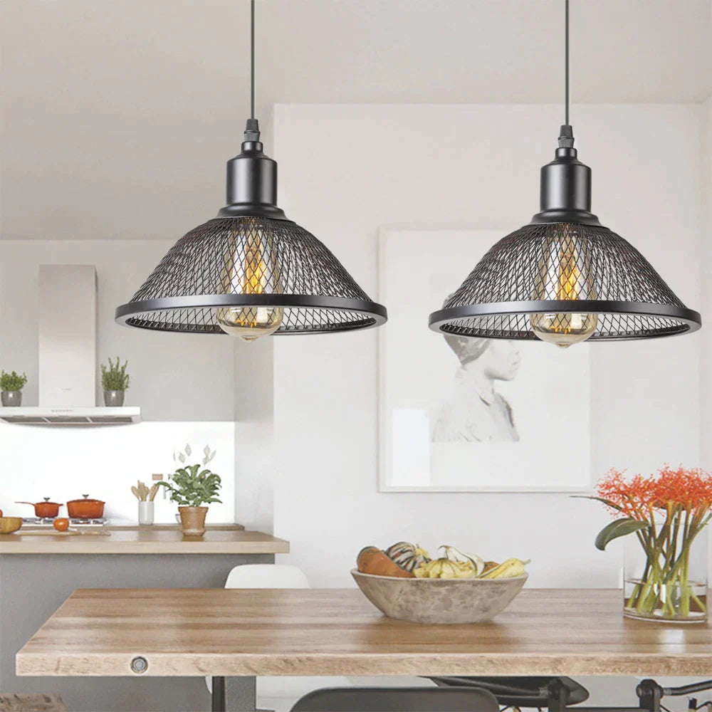 DecorBites™ Black Industrial Cage Pendant Light for Kitchen Island Dining Room