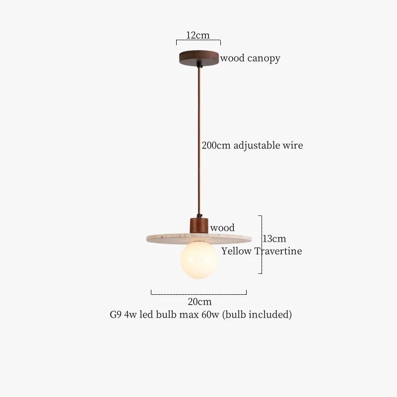 DecorBites™ Japanese LED Hanging Lamp Yellow Travertine Pendant Lighting for Bedroom and Dining Room