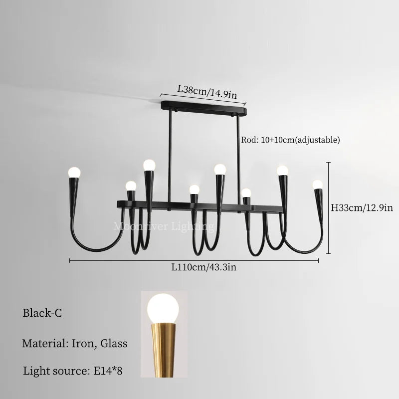 DecorBites™ Black Pendant Chandelier: Luxury French Style Candle Hanging Light for Kitchen Island