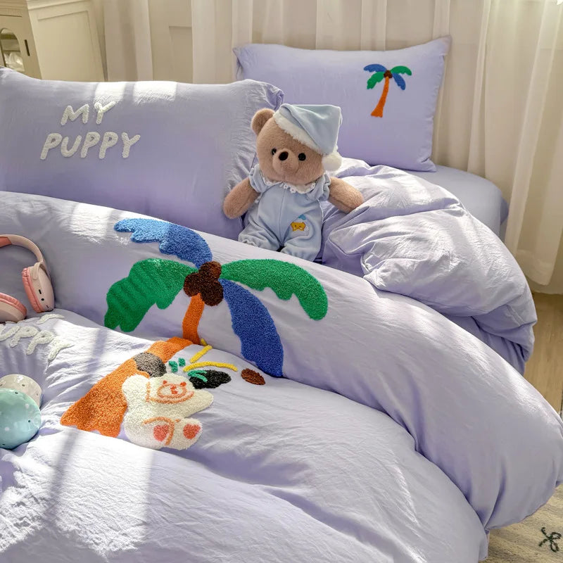DecorBites™ Cartoon Towel Embroidery Bedding Set - Queen Size Bedclothes