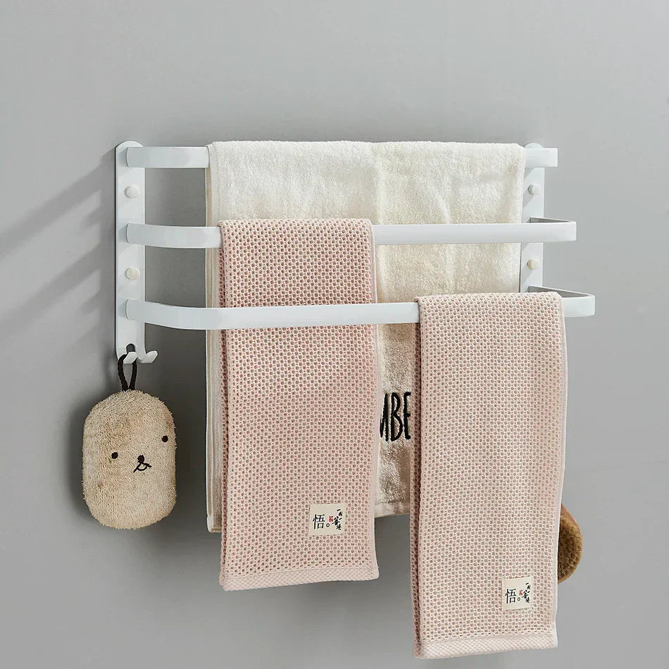 DecorBites™ Aluminum Bathroom Towel Rack with Hook, Wall Mounted Multiple Layer Cloth Hanger