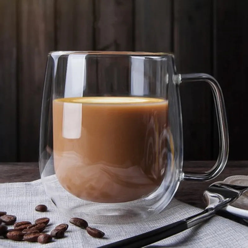 DecorBites™ Double Wall Borosilicate Glass Mug Heat Resistant Tea Coffee Cup