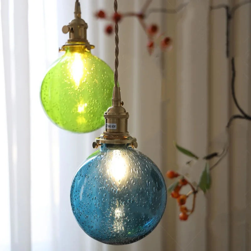 DecorBites™ Bubble Glass Ball LED Pendant Lamp with Copper Knob Switch - Nordic Modern Home Decor