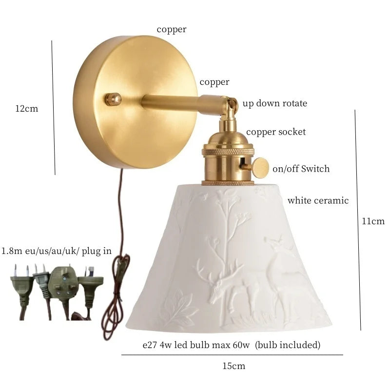 DecorBites™ Ceramic LED Wall Light Striped White Modern Nordic Pull Chain Mirror Lamp