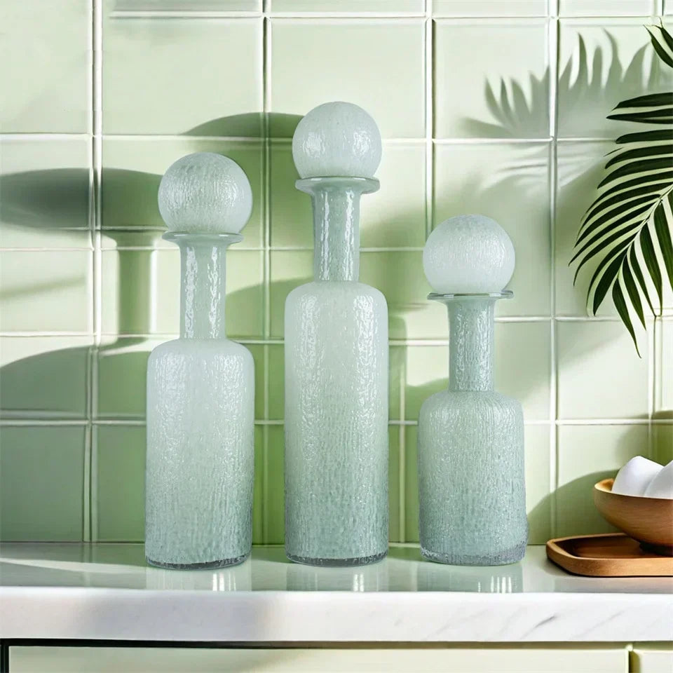 DecorBites™ Grey Round Glass Vase Hammer Lid Terrarium Home Decoration