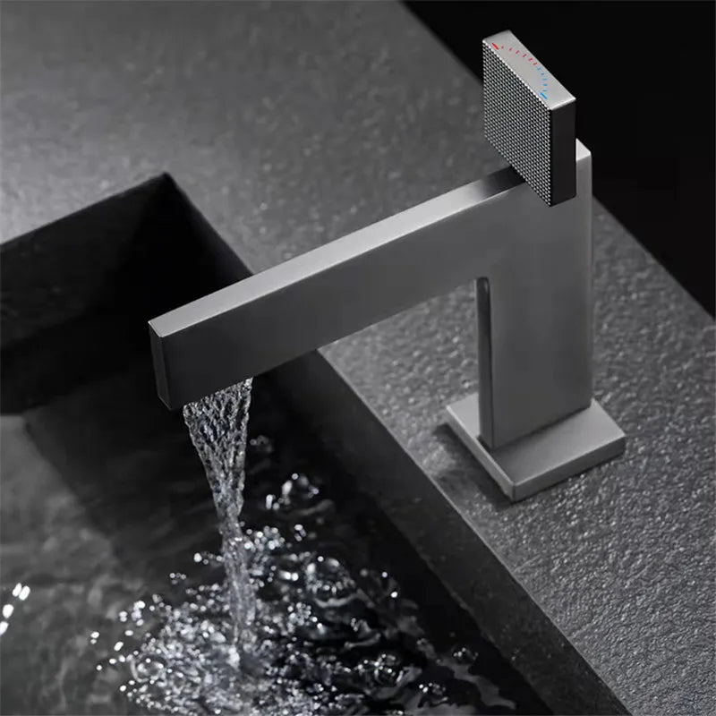 DecorBites™ Brushed Gold Brass Bathroom Basin Faucet Single Handle Cold Hot Water Sink Tap