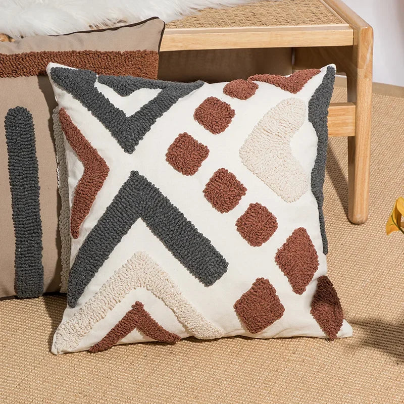 DecorBites™ Boho Loop Pillowcase - Grey Beige Tufted Cushion Cover for Home Decoration