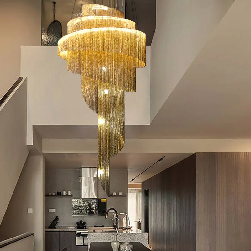 DecorBites™ Gold/Silver Aluminum Chain Chandelier - Luxurious Living Room Hall Hotel Decoration