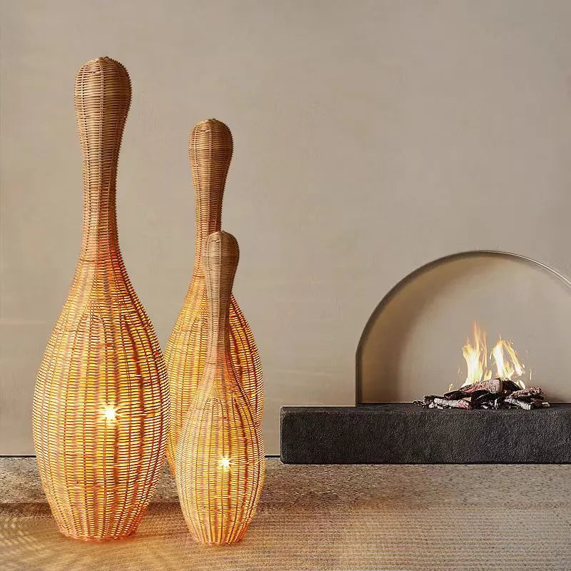 DecorBites™ Bamboo Floor Lamp: Unique Rattan Light for Living Room, Bedroom, Teahouse Decor