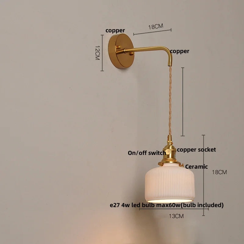 DecorBites™ Ceramic Copper Wall Light Fixture with Pull Chain Switch, E27 LED, Modern Nordic Design
