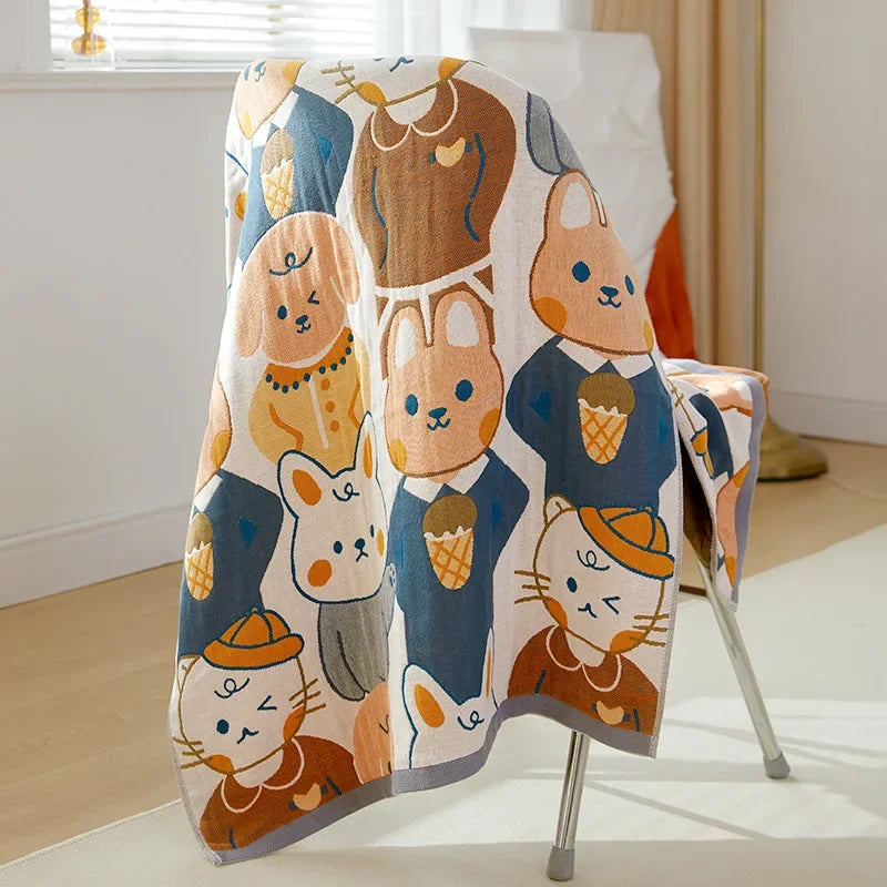 DecorBites™ Cotton Gauze Bath Towel - Large Cartoon Towel 70x140cm
