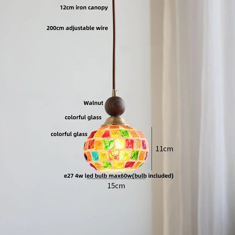 DecorBites™ LED Glass & Wood Pendant Light for Aisle, Coffee Living Room - Japanese Style