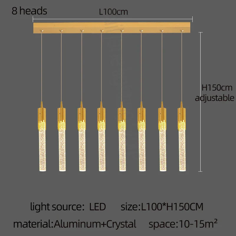 DecorBites™ Gold Crystal LED Chandelier: Modern Dining Room Lamps, Hanging Kitchen Ceiling Light