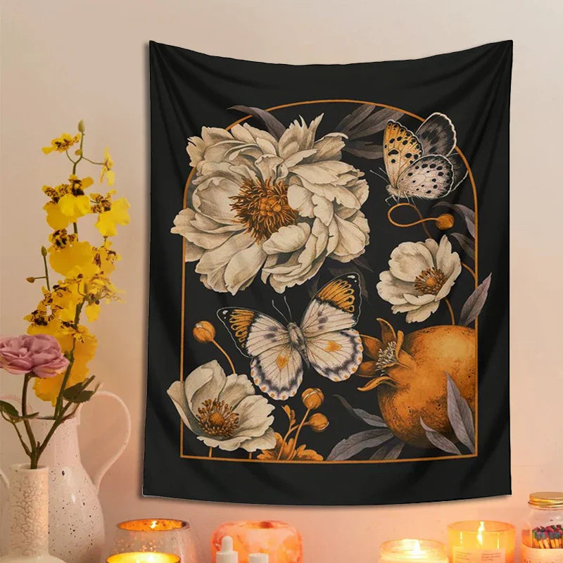 DecorBites™ Butterfly Flower Tapestry Wall Hanging - Bohemian Botanical Celestial Floral Decor