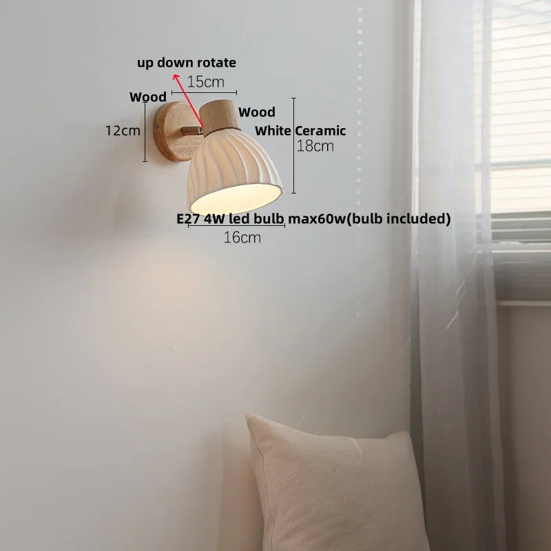 DecorBites™ Ceramic Wood Wall Light Fixture, Modern Nordic LED Sconce Bedside Lamp