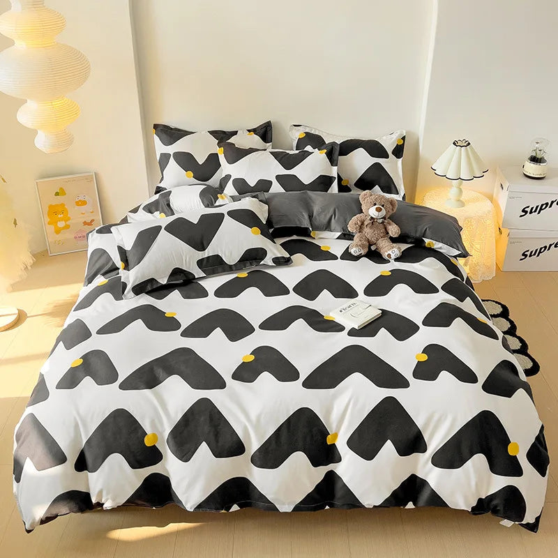 DecorBites™ Blue White Blocking Print Bedding Set: Duvet Cover, Sheet, Pillowcases