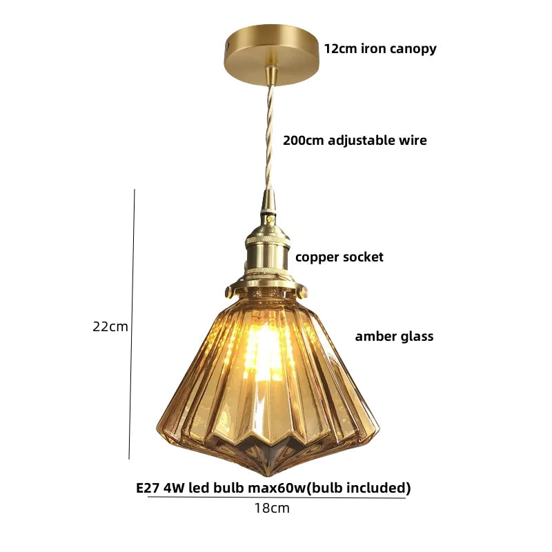 DecorBites™ Amber Flower Glass Pendant Lamp LED Knob Switch Nordic Modern Hanging Lights