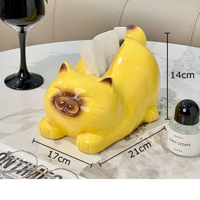 DecorBites™ Cartoon Siamese Kitten Ceramic Tissue Box for Coffee Table and Desk