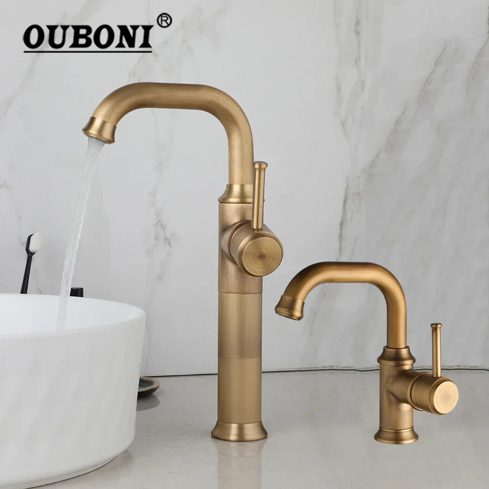 DecorBites™ Antique Brass/Oil Rubbed Bronze Bathroom Faucet Deck Mount Single Handle Mixer Tap