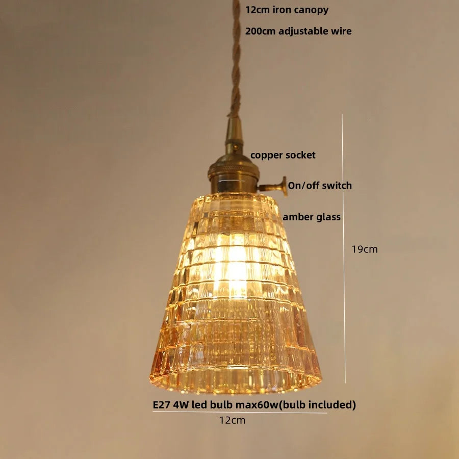 DecorBites™ Amber Flower Glass Pendant Lamp, Modern Nordic LED Hanging Light for Kitchen Living Room