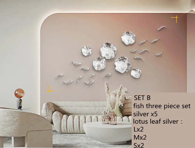 DecorBites™ Carp Fish Lotus Leaf Gold Wall Pendant Chinese Bionics Home Decor