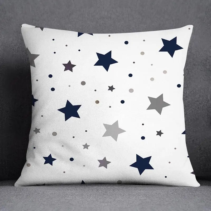 DecorBites™ Blue Geometric Floral Design Pillowcase - Modern Home Decor Cushion Cover