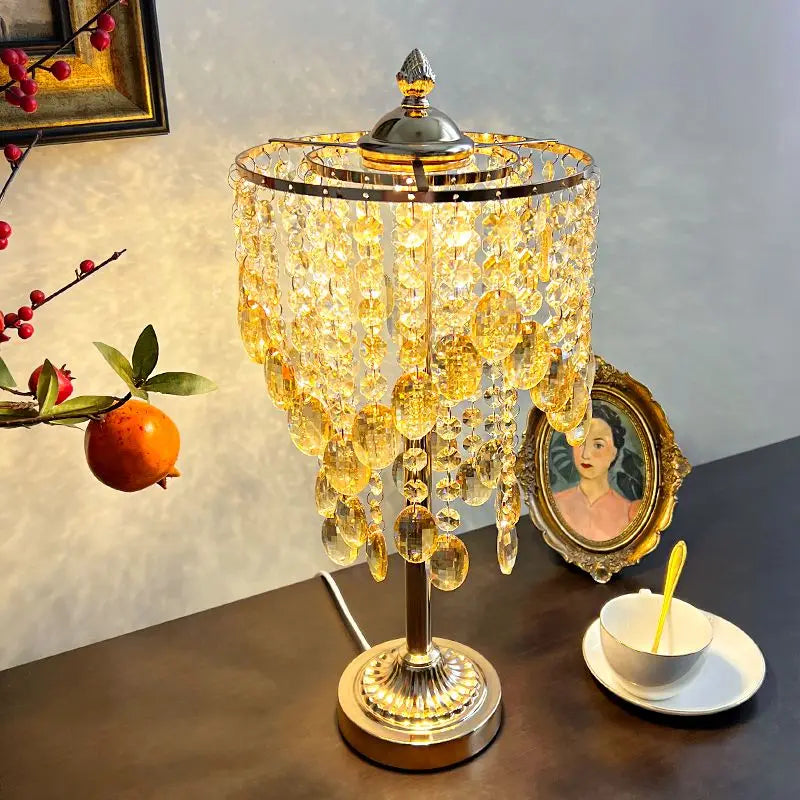 DecorBites™ Crystal Glass Table Lamp with Round Stand for Bedroom Living Room