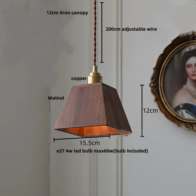 DecorBites™ Clear Glass Walnut Wood LED Pendant Lamp - Nordic Modern Hanging Lights