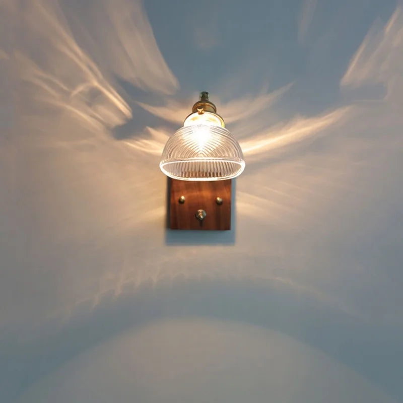 DecorBites™ Clear Glass LED Wall Lights Modern Wood Walnut Copper Stair Fixture