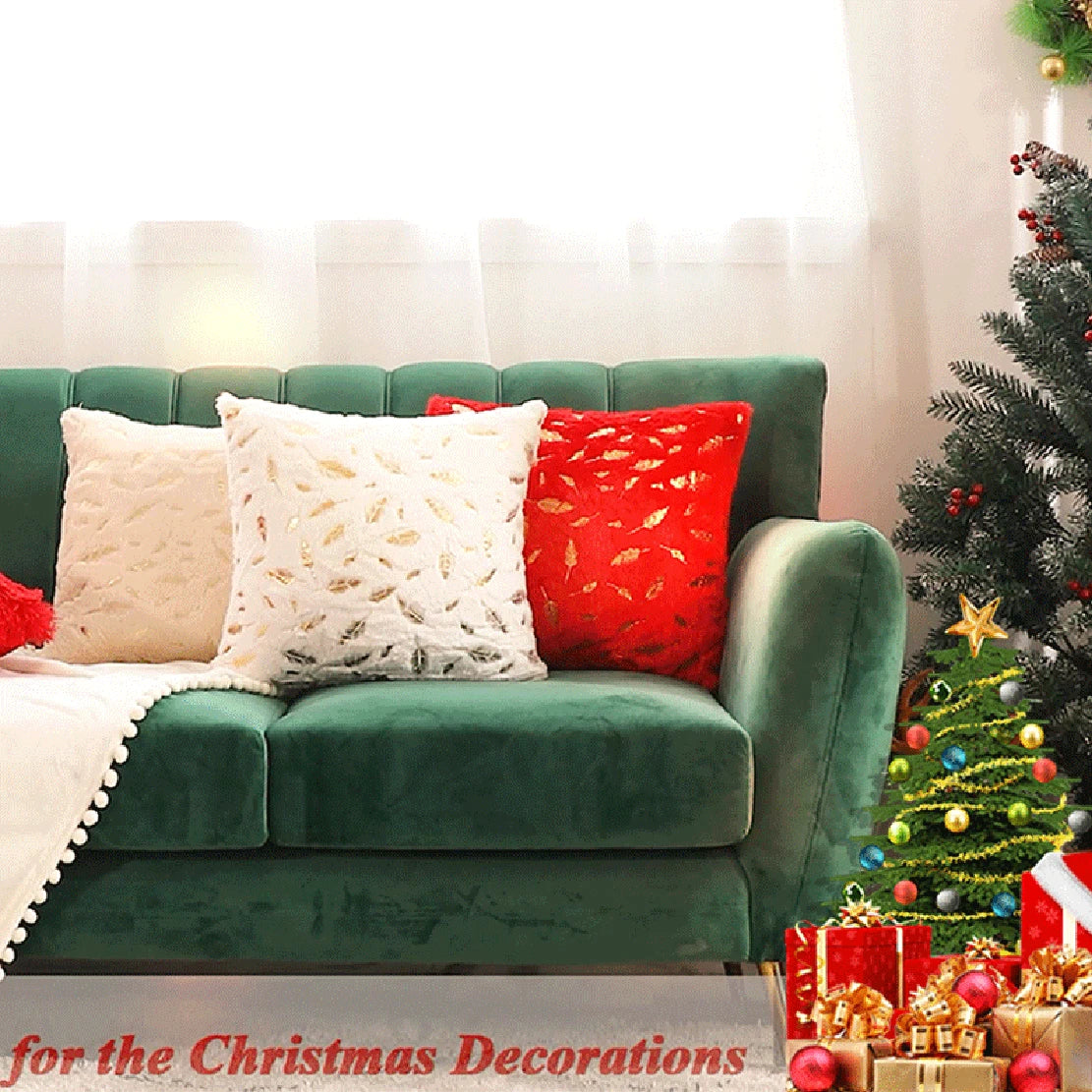 DecorBites™ Bronzed Feather Style Plush Pillowcase - Festive Home Decor