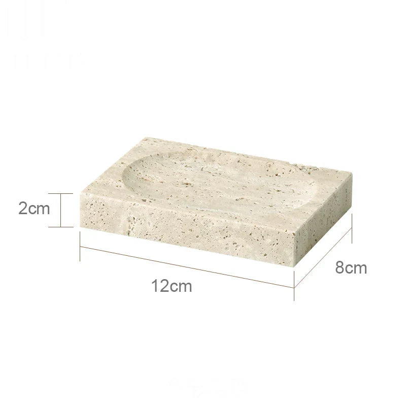DecorBites™ Beige Travertine Marble Bathroom Accessories Set - Soap Dispenser, Soap Dish, Reed Diffuser